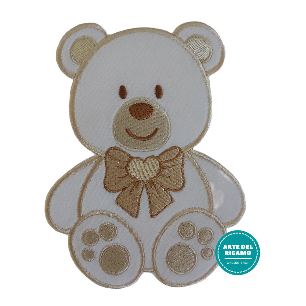 Marbet Iron-on Patch - Cream Teddy Bear with Bow
